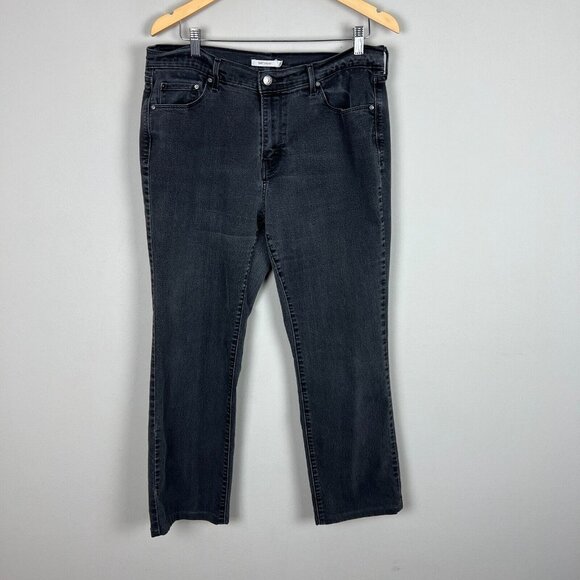 Levis‎ 505 Straight Jeans Womens 33 Charcoal Black Gray High Rise Stretch Crop - Picture 1 of 13